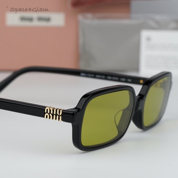 NEW Miu Miu MU11ZSF 16K07O REGARD Black Olive Green Rectangle Unisex Sunglasses main image 6